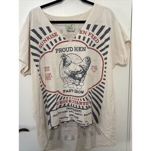 Jaded Gypsy Proud Hen Feed Sack Top T Shirt Vintage Look Cotton Sz L/XL TEE